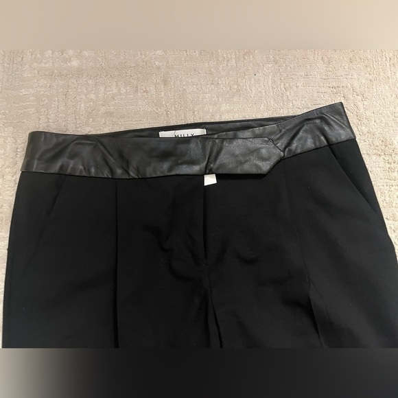 NWT Milly Pleated Wool Blend Cuffed Pant W/ Lamb Skim Leather Waistband Cuffed - Picture 4 of 13